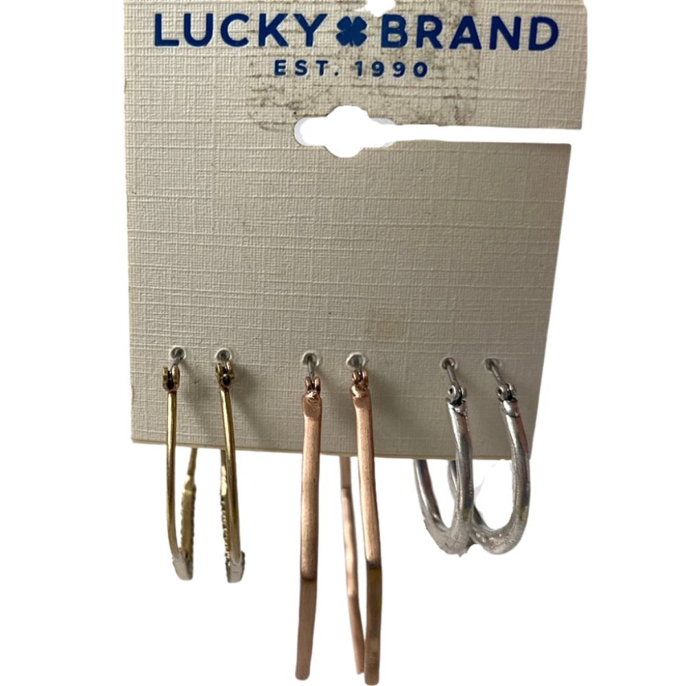 Lucky Brand Silver, Gold, Rose Gold Hoops - Set of 3